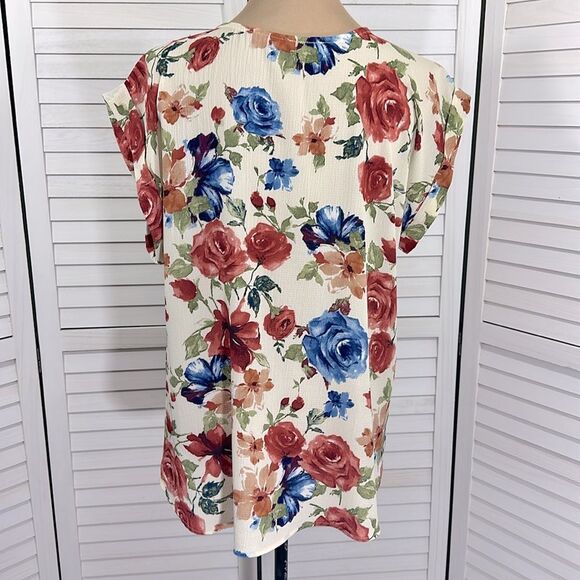 Tovia Floral V-Neck Women's Top Size XL Y2K Short Sleeves - Picture 6 of 10
